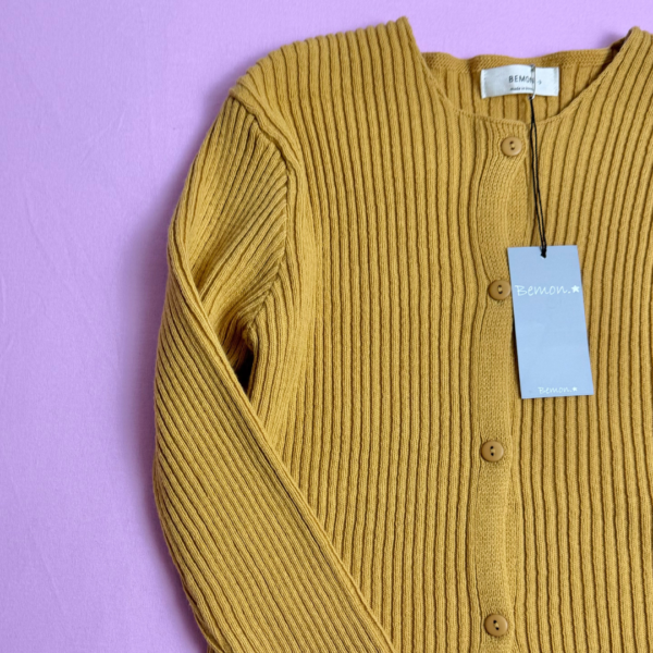 Kids Round Neck Rib Cardigan | Size 6Y Korean brand Bemon - Image 2