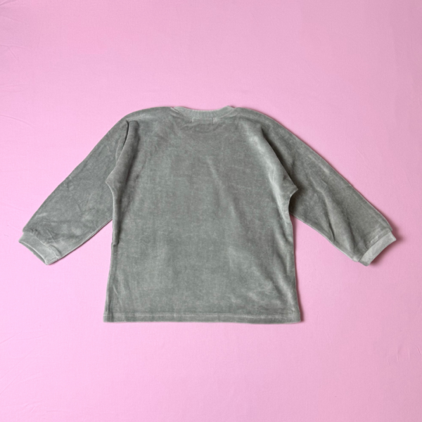 Gray Velvet Sweatshirt for Girls | Size 4-5T Korean brand Bemon - Image 3
